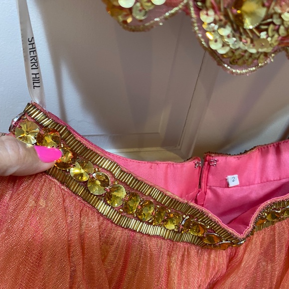 SHERRI HILL 45112 SZ 2 CORAL GOLD 2 PC SKIRT CROP COCKTAIL HOMECOMEING DRESS - Picture 11 of 13